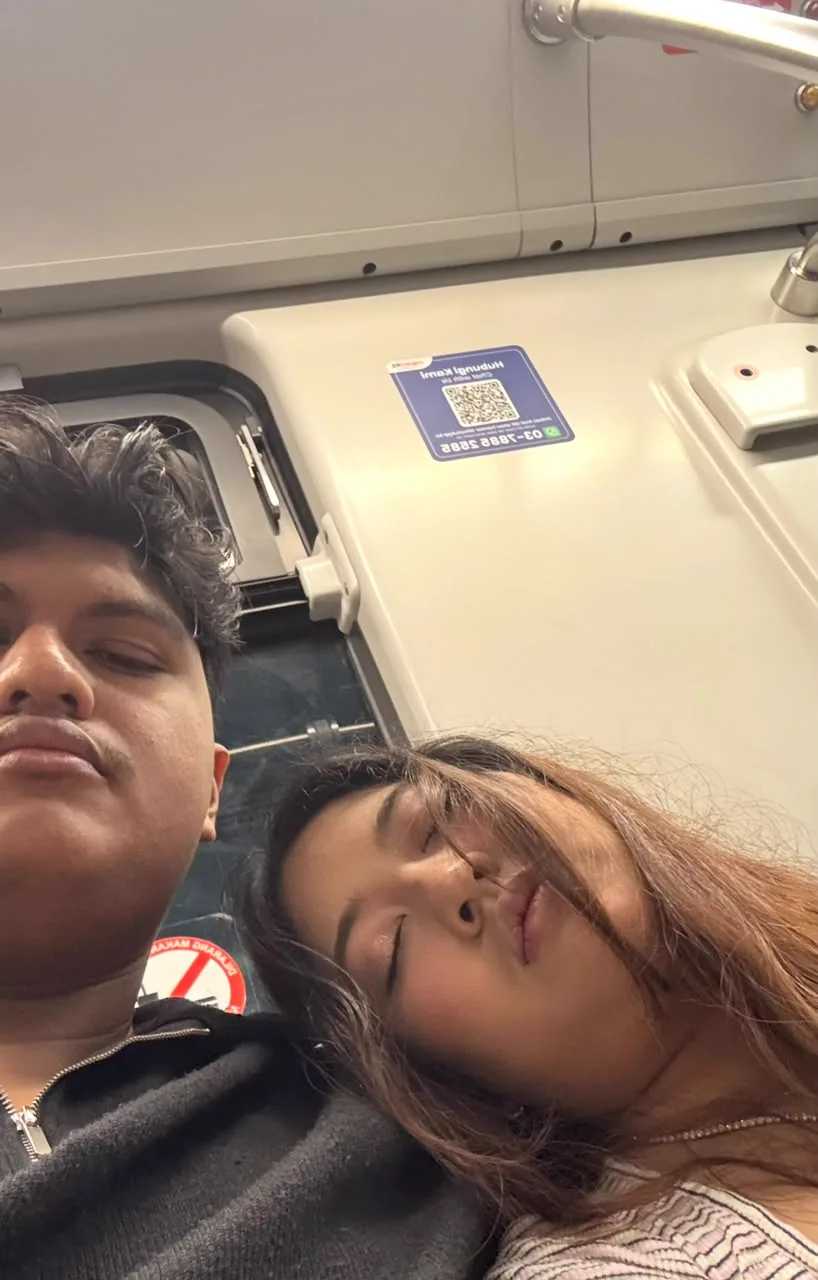 The two of you sitting together while Sera sleeps